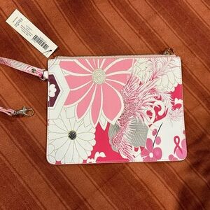 CHICOS Floral Printed Zip Pouch Breast Cancer Awareness New Retail $39.50